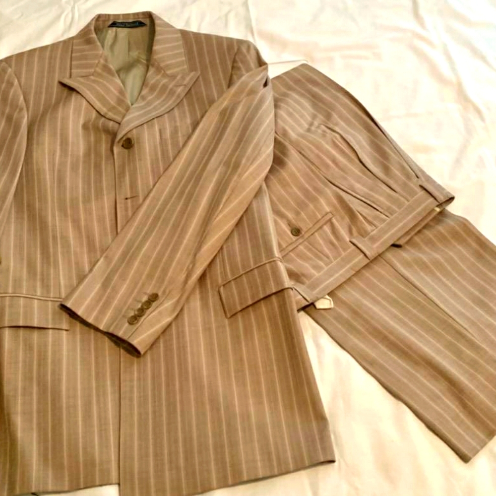 Men's suits 2 piece beige and tan stripe